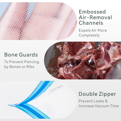 Included clips secure bags during sous vide preparation