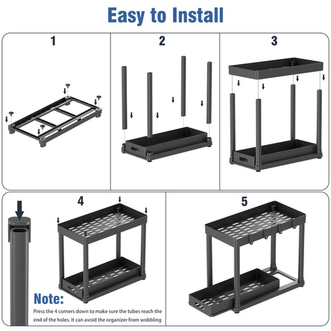 Pougny bottom drawer holds heavy cleaners without tipping.