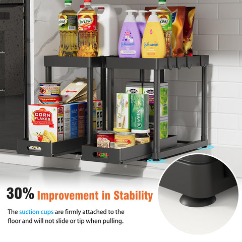 Pougny pull-out drawer in action enables one-handed access to cleaners.