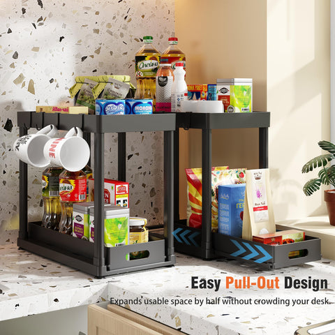 Pougny two-tier design maximizes vertical storage for tall bottles.