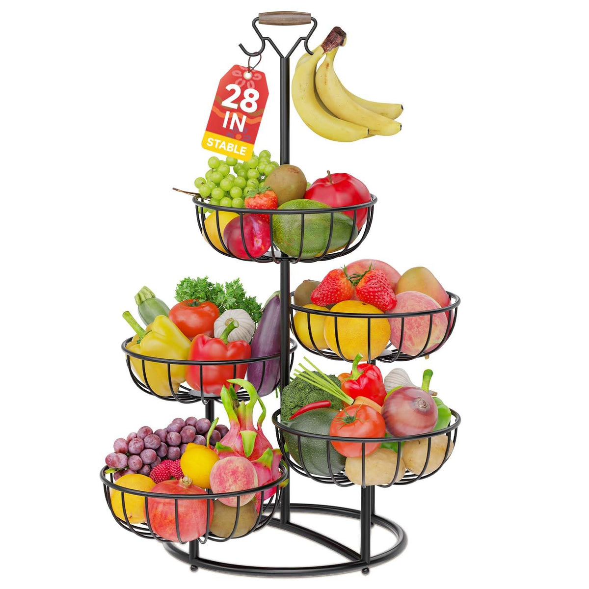 PouHenier.jh 5-tier fruit basket tower for organized counter storage.