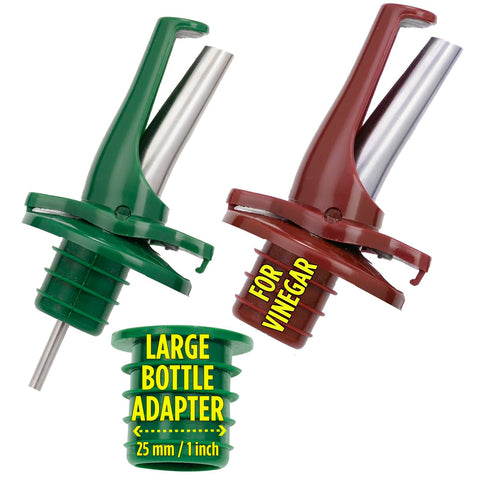 Poura oil and vinegar dispenser spout with airtight cap preserves freshness during pouring