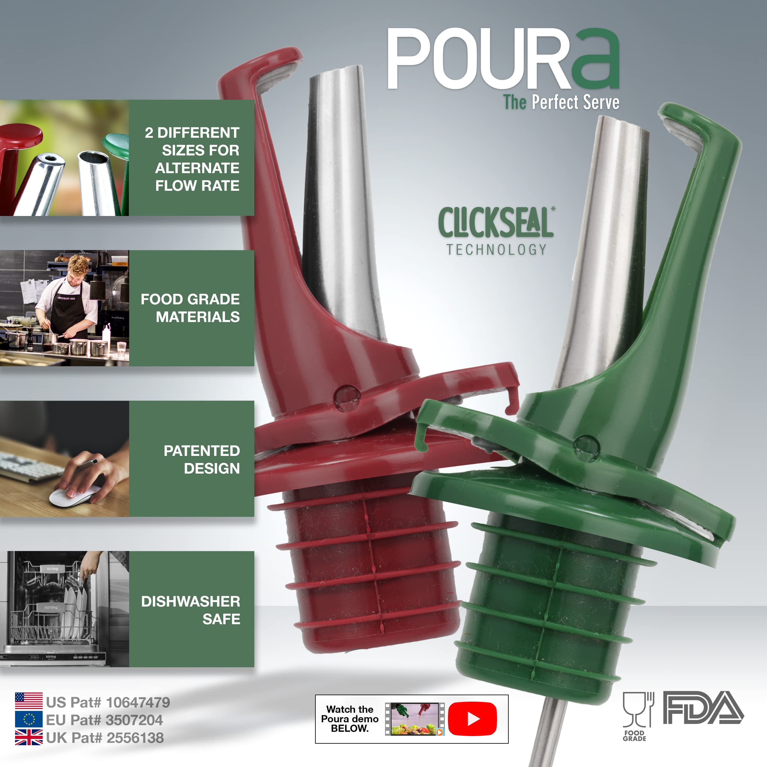 Poura olive oil pour-spout with mid-flow control for precise, drip-free dispensing