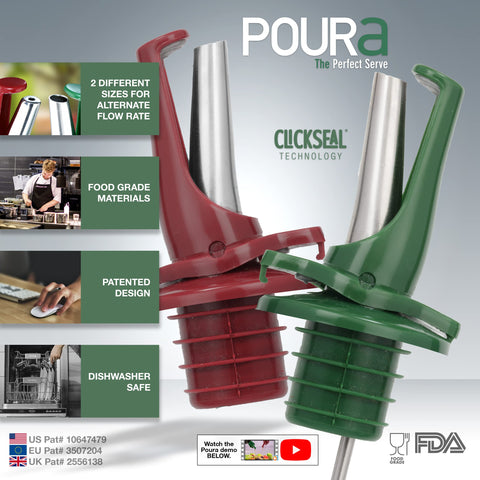 Poura olive oil pour-spout with mid-flow control for precise, drip-free dispensing