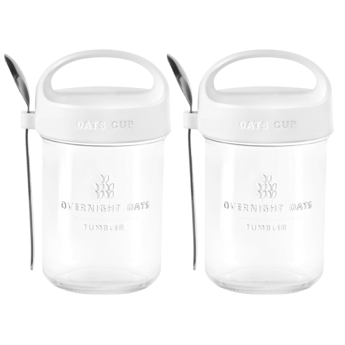 Povinmos overnight oats container with lid and handle—portable 14oz jar for easy morning meals.
