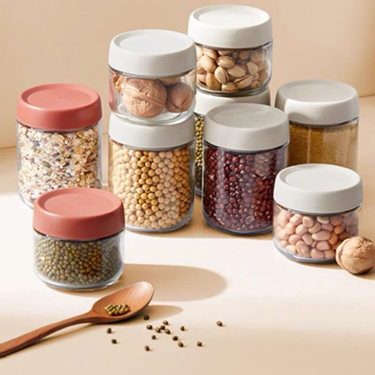 Povinmos stackable glass jars maximize pantry space and organization