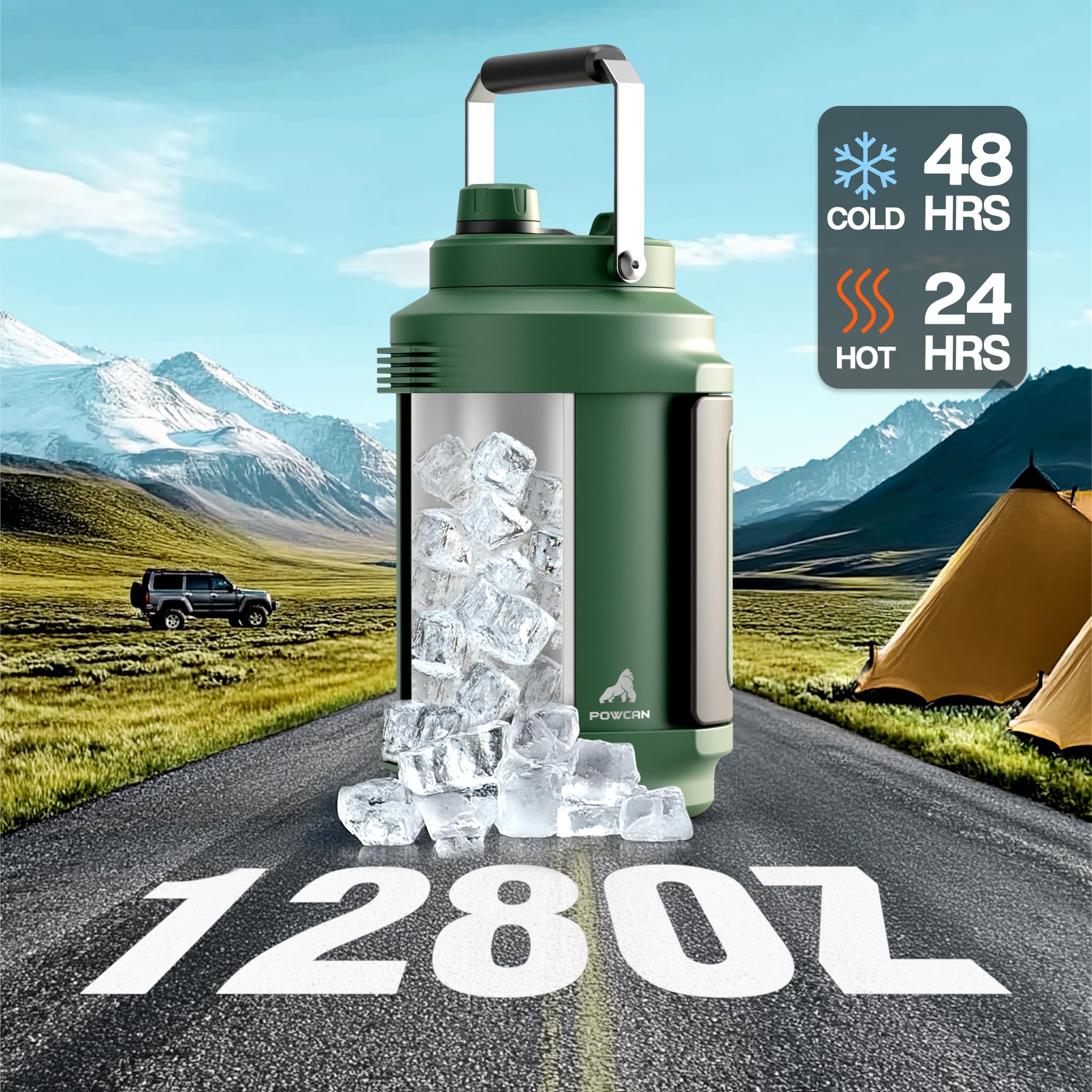 Powcan 2-in-1 lid with straw and spout for easy sipping on the go.