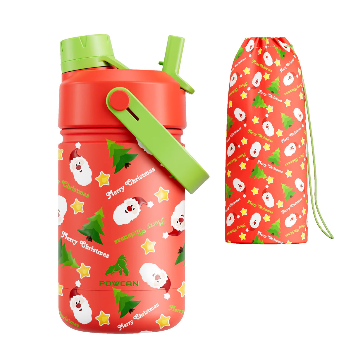POWCAN 12oz kids bottle with Santa's Jolly Wishes for festive hydration