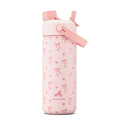 POWCAN 18oz bow-pattern bottle designed for school days and playtime.