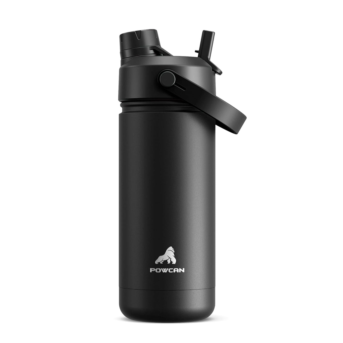 POWCAN 18oz insulated bottle keeps drinks cold for 24 hours.