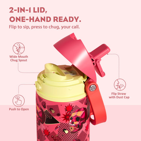 POWCAN 24oz insulated bottle in action with dual-lid use.