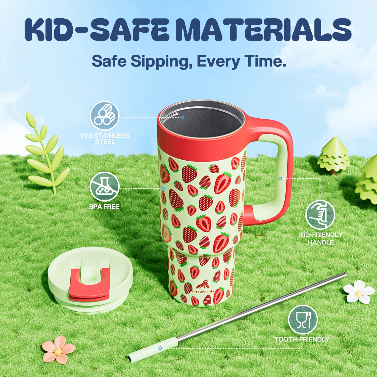 POWCAN 24oz tumbler leakproof seal prevents spills during travel.