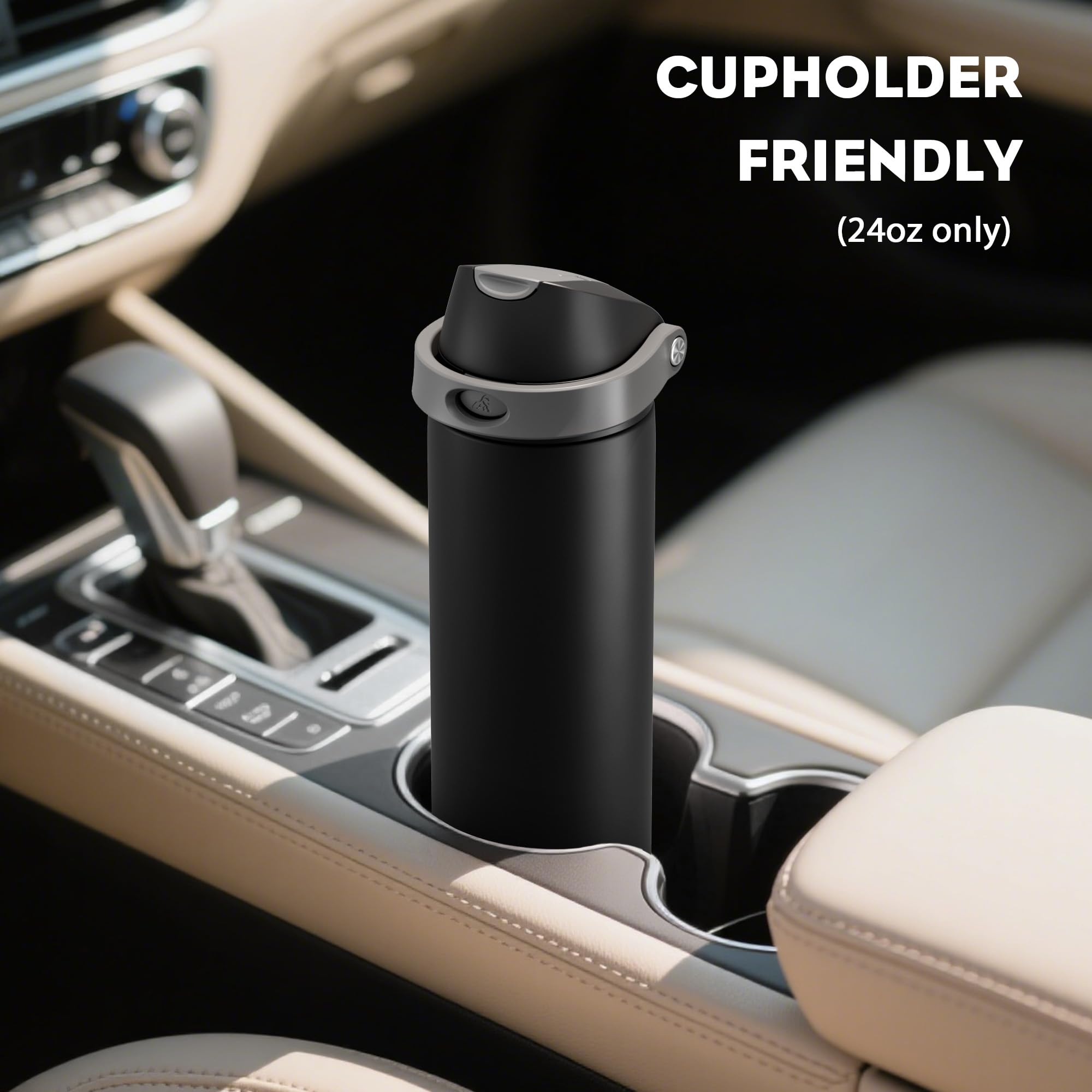 POWCAN 24 oz fits car cupholders for commutes and gym sessions.