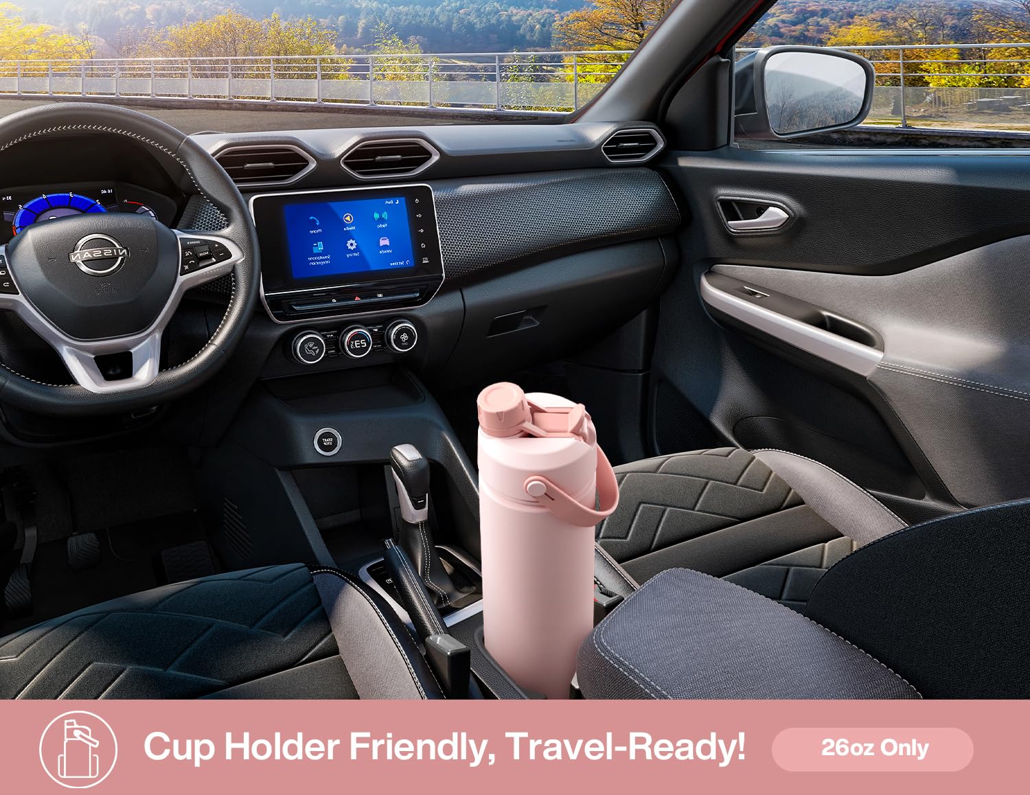 POWCAN 26oz fits most car cup holders for easy road trips.