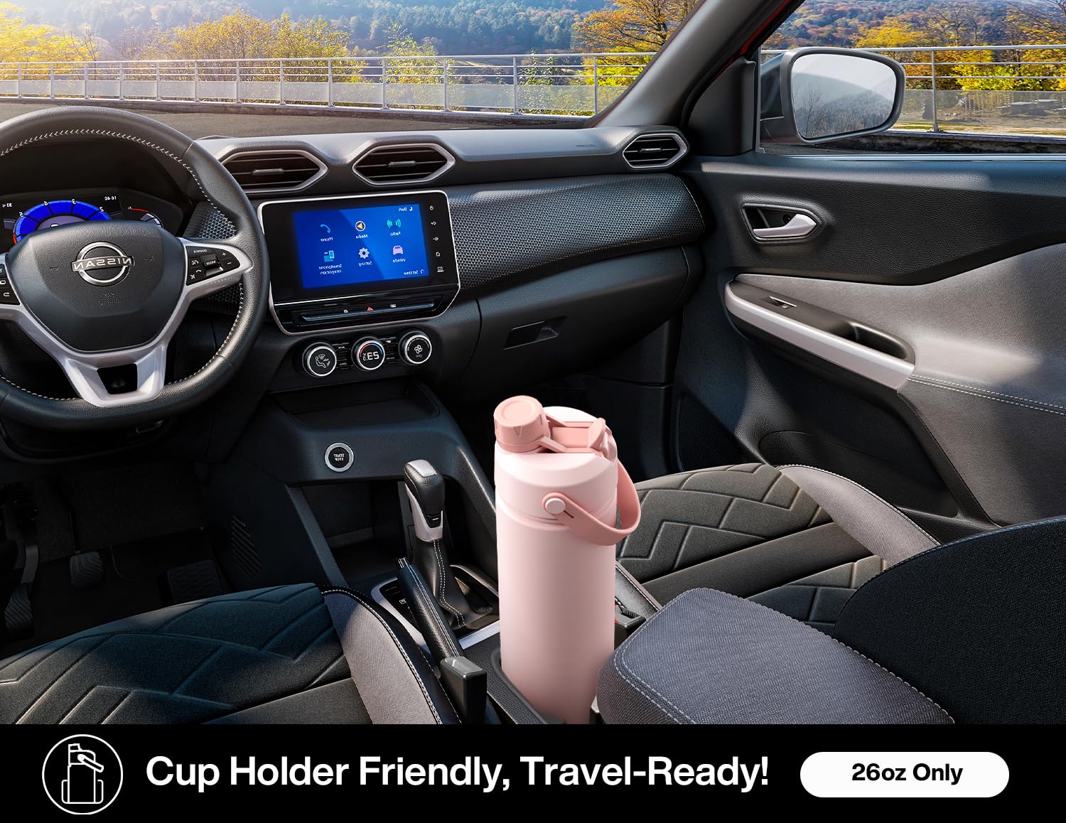 POWCAN 26oz fits car cup holders for easy hydration on the go.