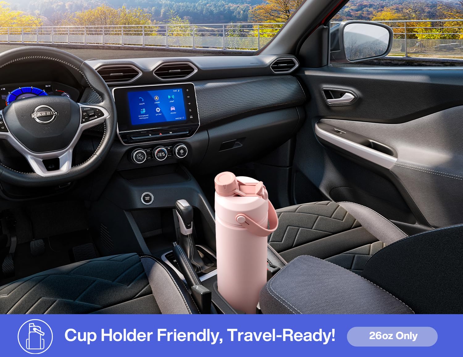 POWCAN bottle fits most car cup holders for easy transport.
