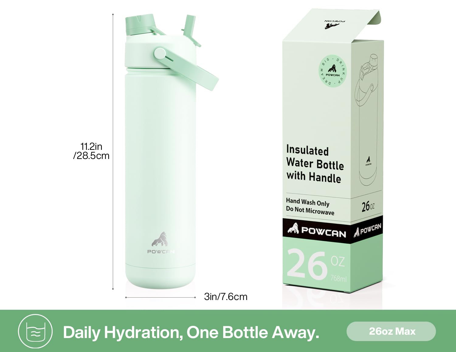 POWCAN mint bottle wide mouth aids cleaning and filling