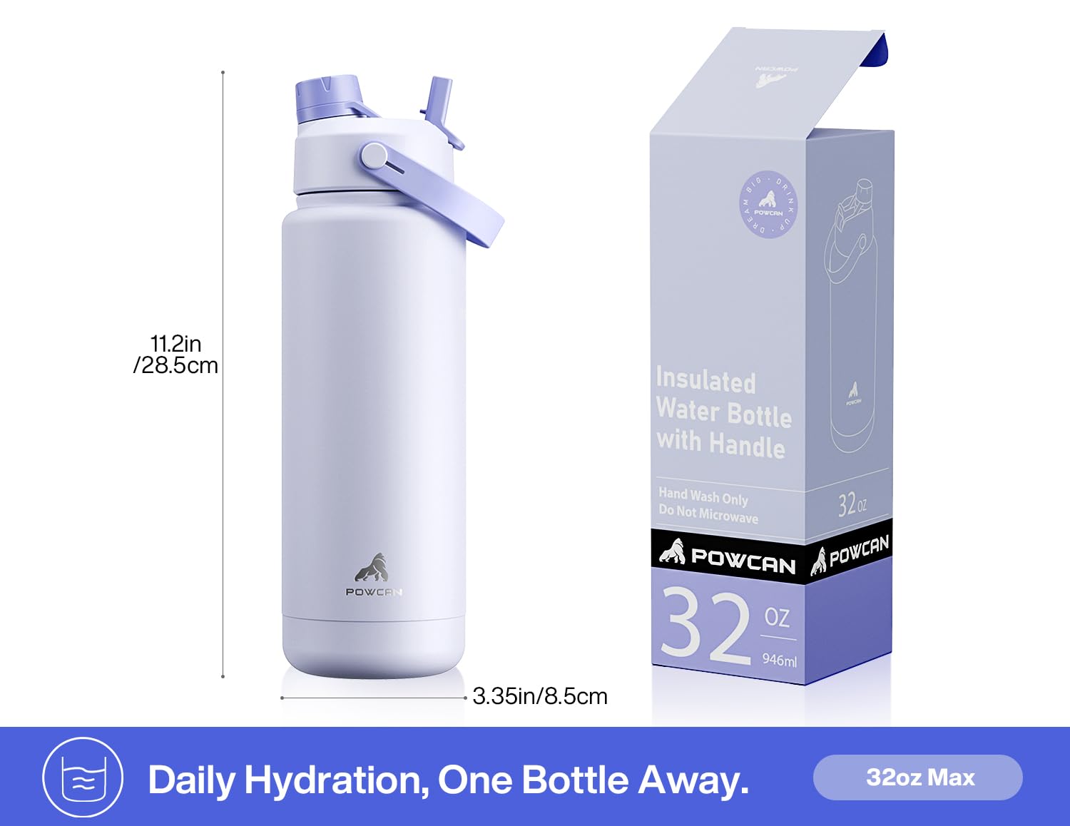 POWCAN 32 oz bottle wide-mouth opening makes cleaning and refilling simple.