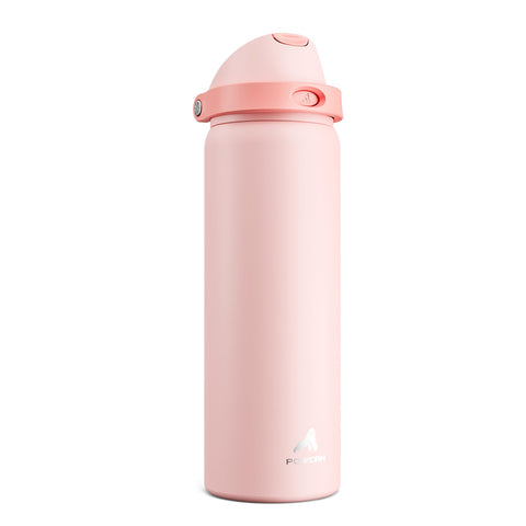 Powcan 32oz insulated bottle with 2-in-1 lid for easy one-handed hydration on the go.