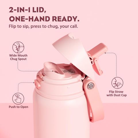 Powcan bottle with quick-flip straw for convenient sipping during workouts.