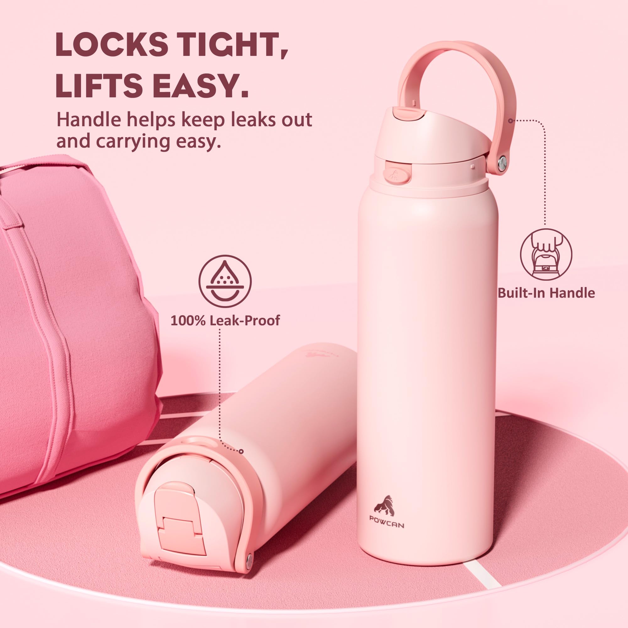 Powcan 40 oz double-wall insulation keeps drinks cold or hot.