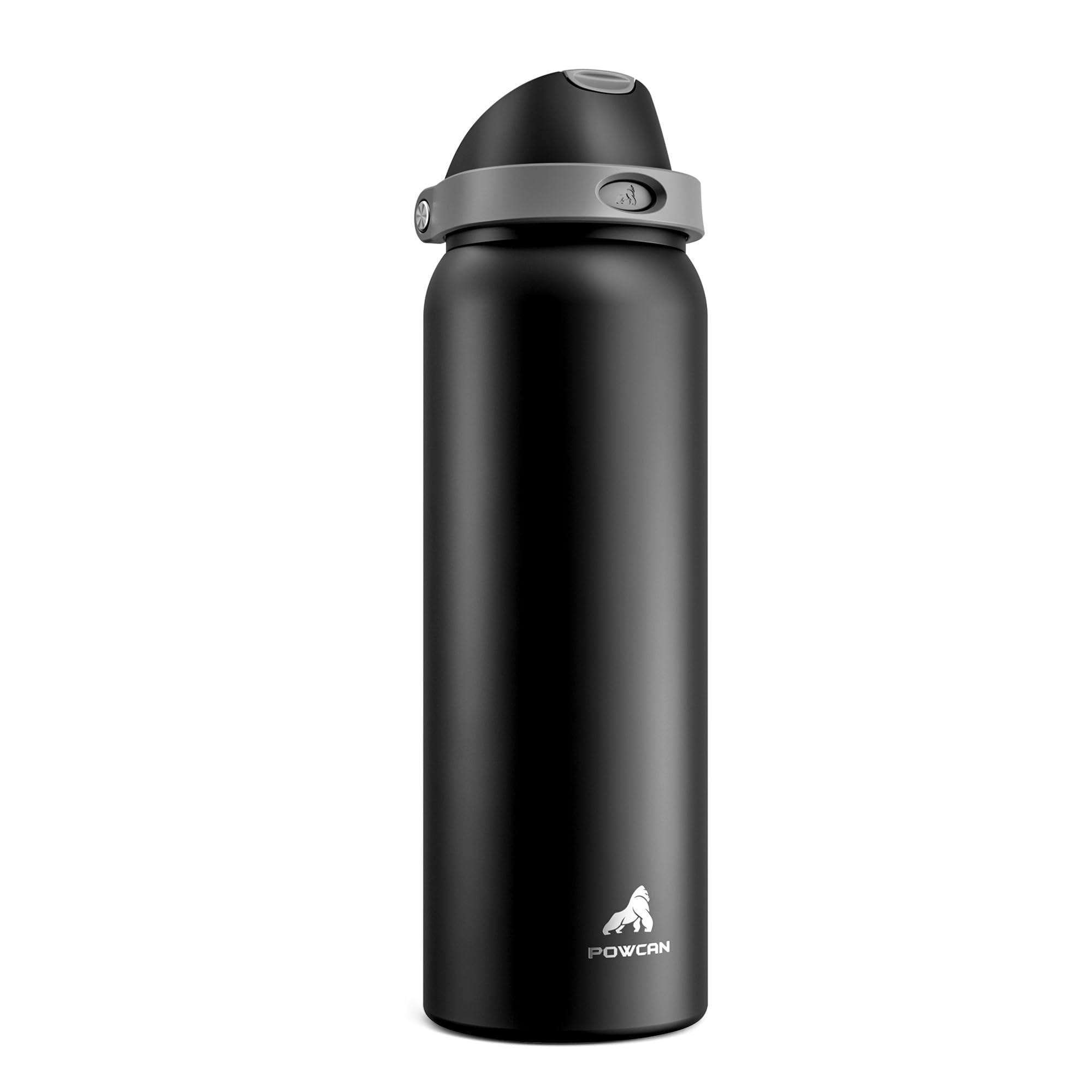 Powcan 40 oz insulated bottle with push-button spout for one-handed hydration on the go