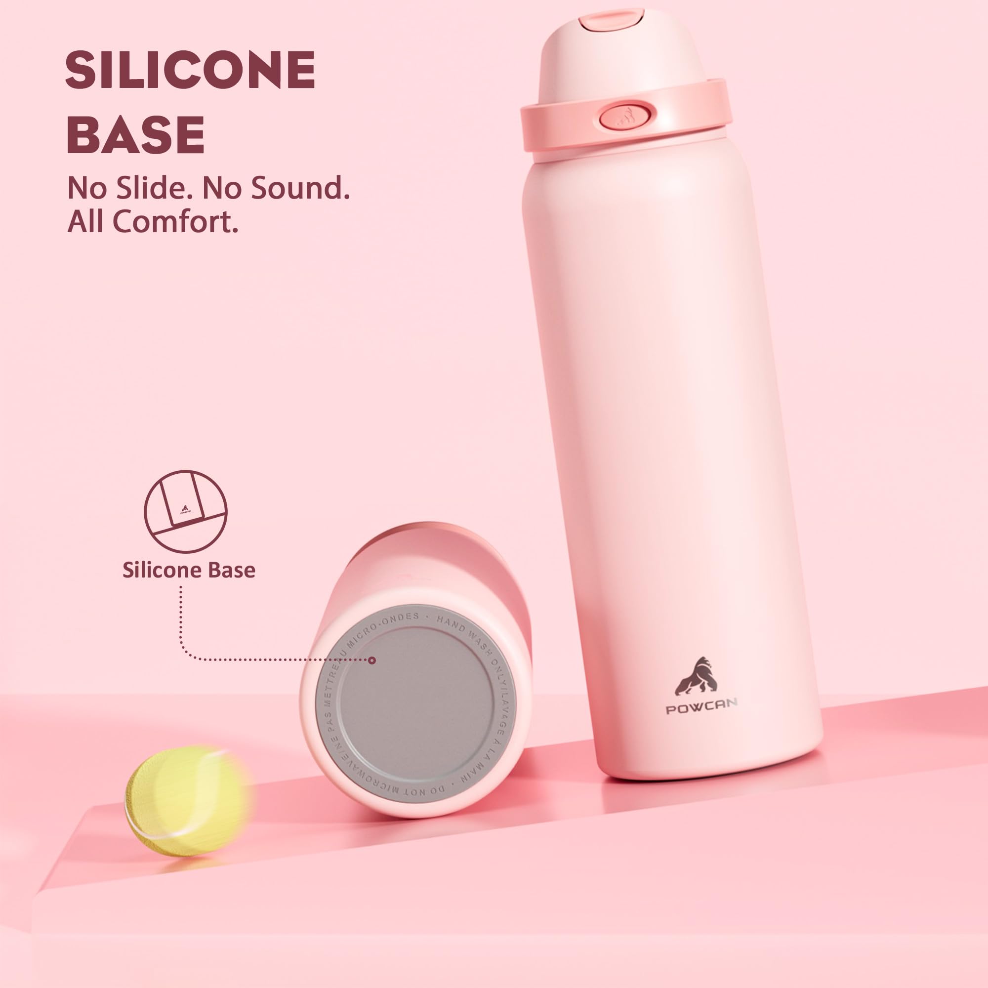 Powcan 40 oz silicone base offers stable, quiet placement.