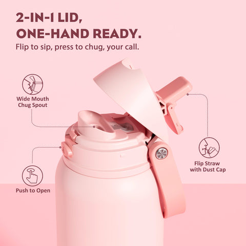 Powcan 40 oz stainless steel bottle shows durable 18/8 construction.