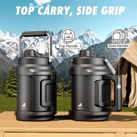 POWCAN 64 oz bottle dual handles offer versatile carrying options