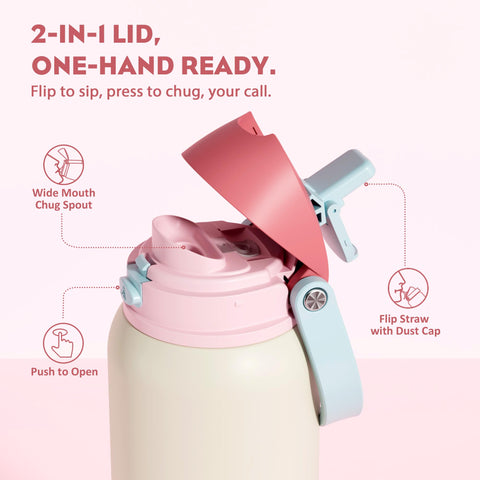 POWCAN bottle 2-in-1 lid for quick sipping and hands-free hydration.