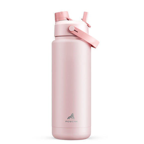 Powcan 32oz Cotton Candy bottle front view with leak-proof lid for daily hydration.