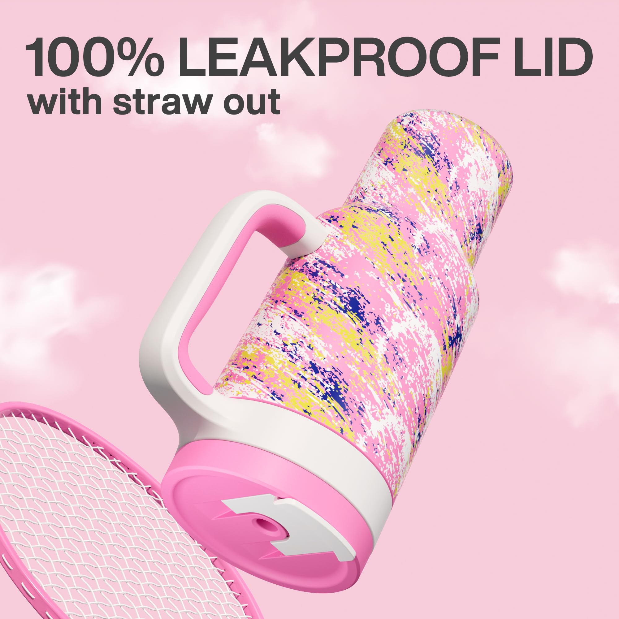 POWCAN pink double-wall insulated tumbler preserves cold beverages for hours.