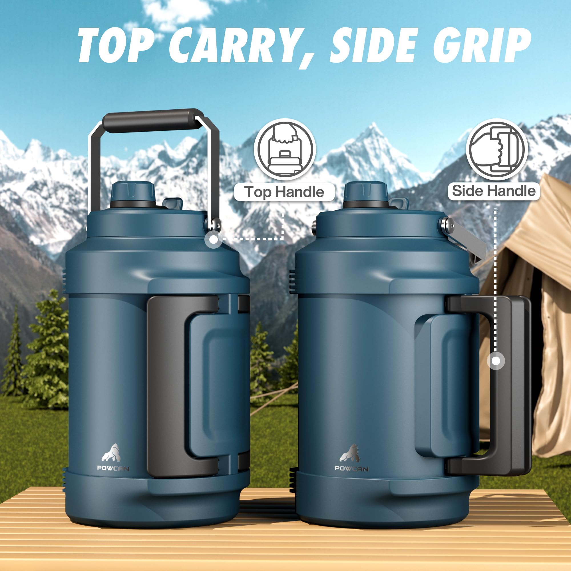 POWCAN dual-handle design keeps hydration close during long trips.