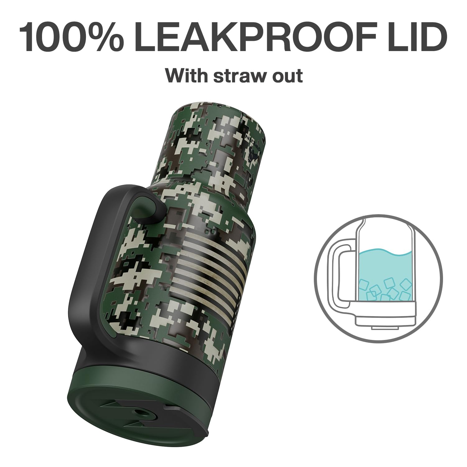 POWCAN leakproof lid with straw insert for easy sipping on the go.