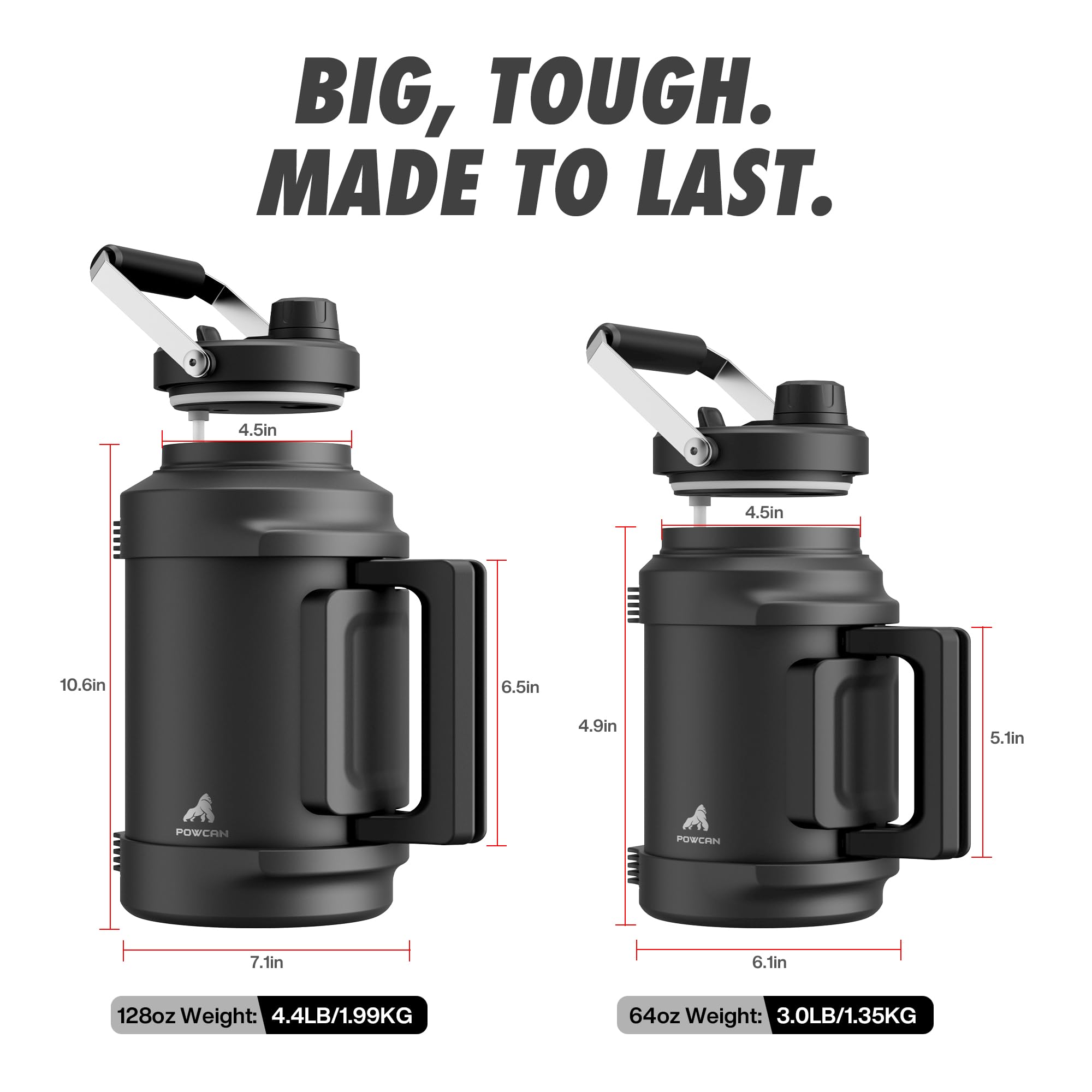 POWCAN stainless steel 1-gallon durable bottle with sleek finish