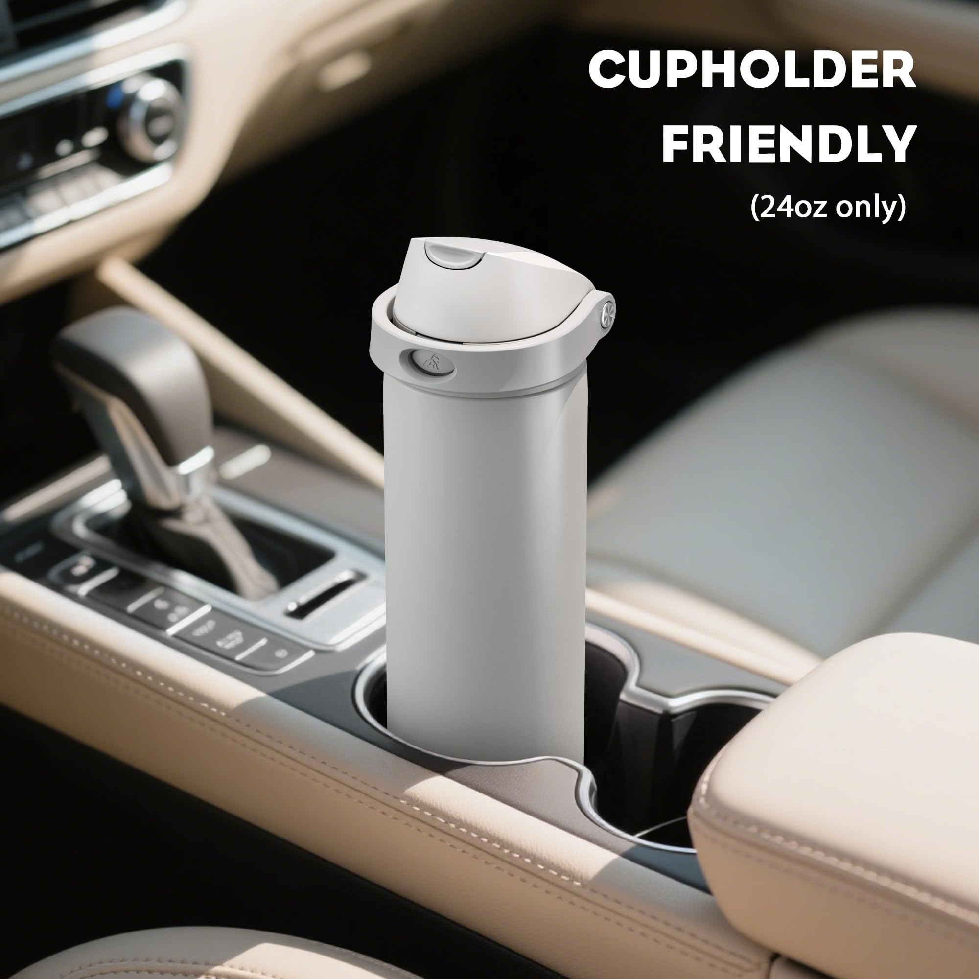 Powcan insulated bottle fits most car cup holders for easy travel