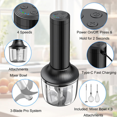 PowCube dual whisk attachments ready for egg whites and sauces