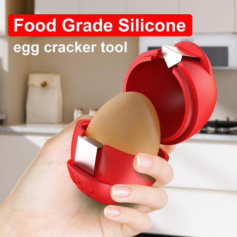 PowCube green silicone egg cracker close-up demonstrates safe, gentle shell removal.