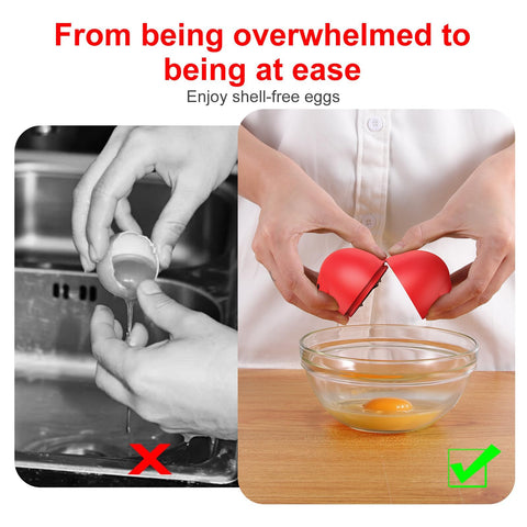 PowCube red egg cracker in action shows easy cracking with minimal effort.