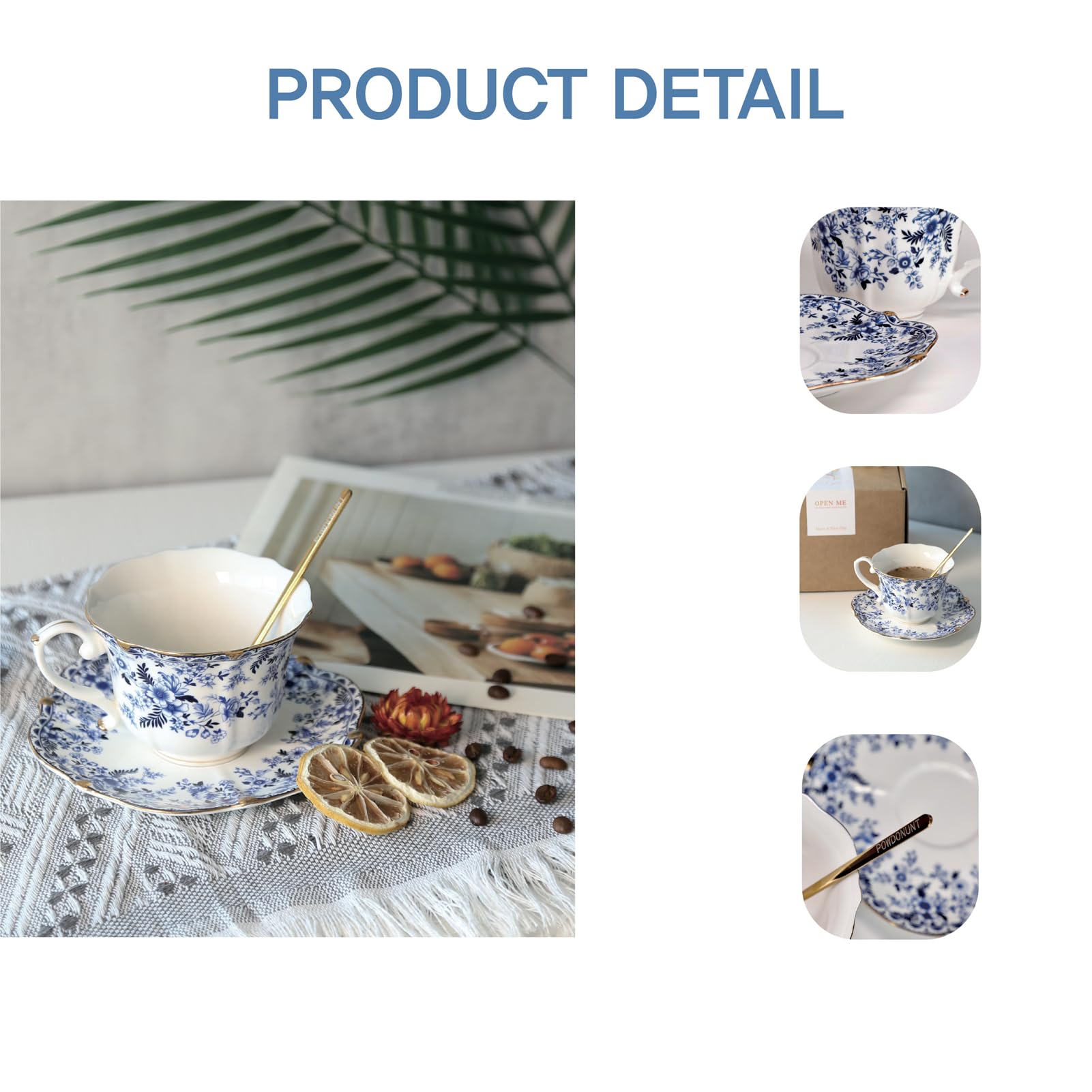 POWDONUNT blue porcelain cup highlights pattern during daily use.