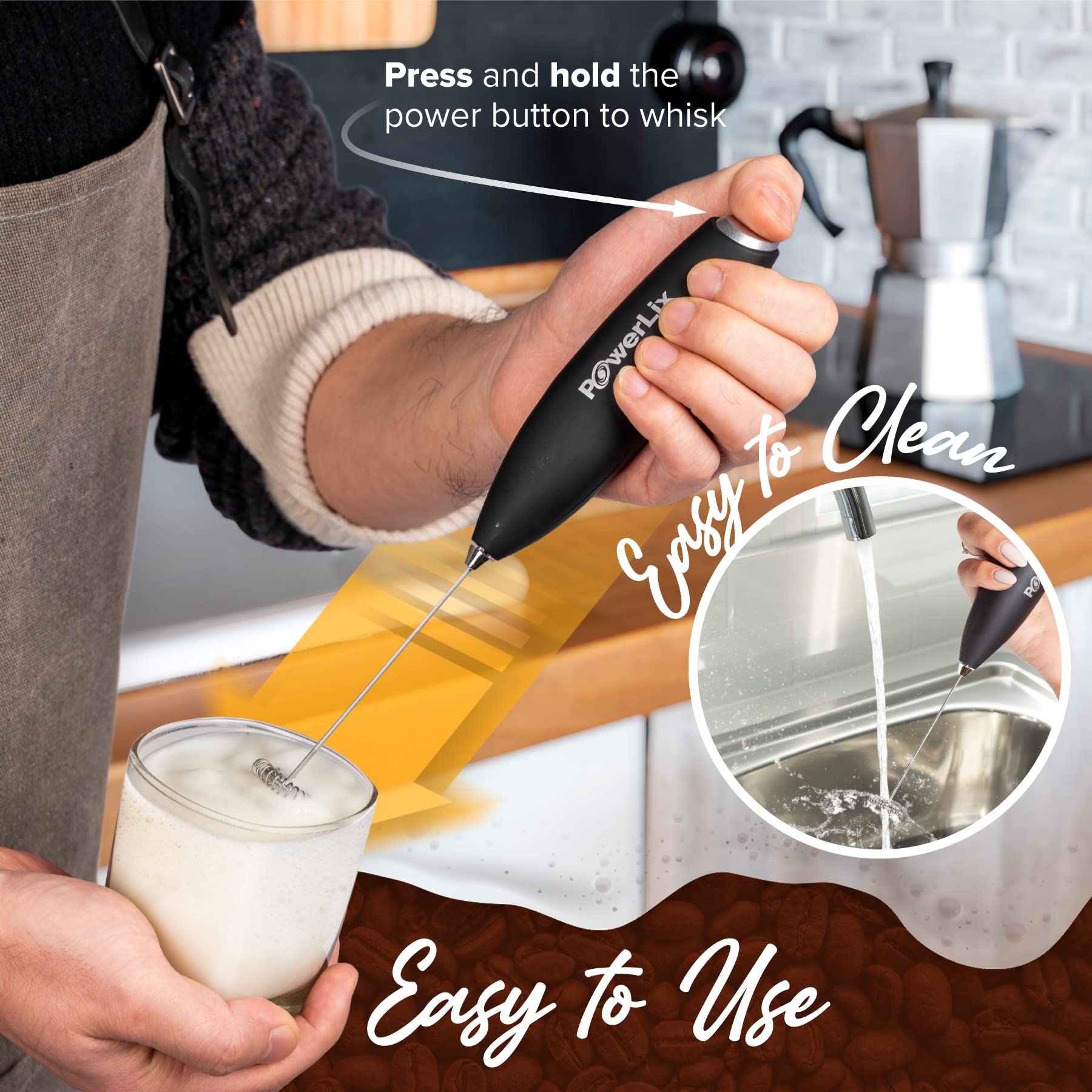 PowerLix ergonomic soft touch handle for comfortable frothing