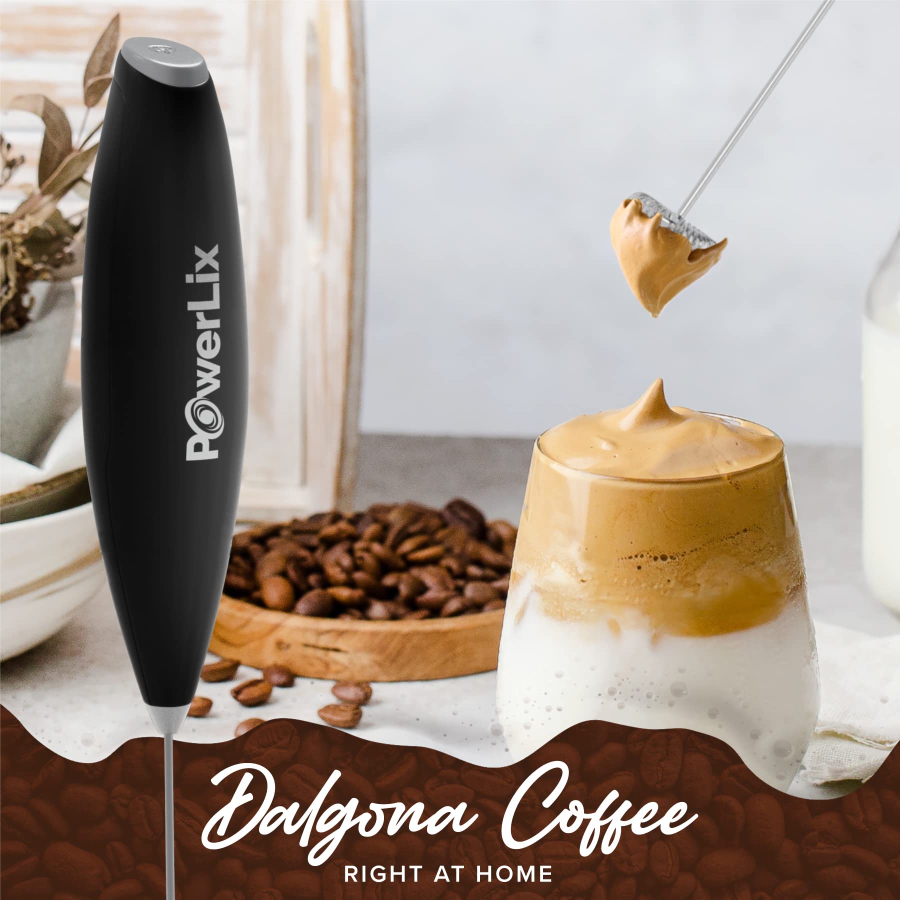 PowerLix handheld frother motor for fast, quiet frothing