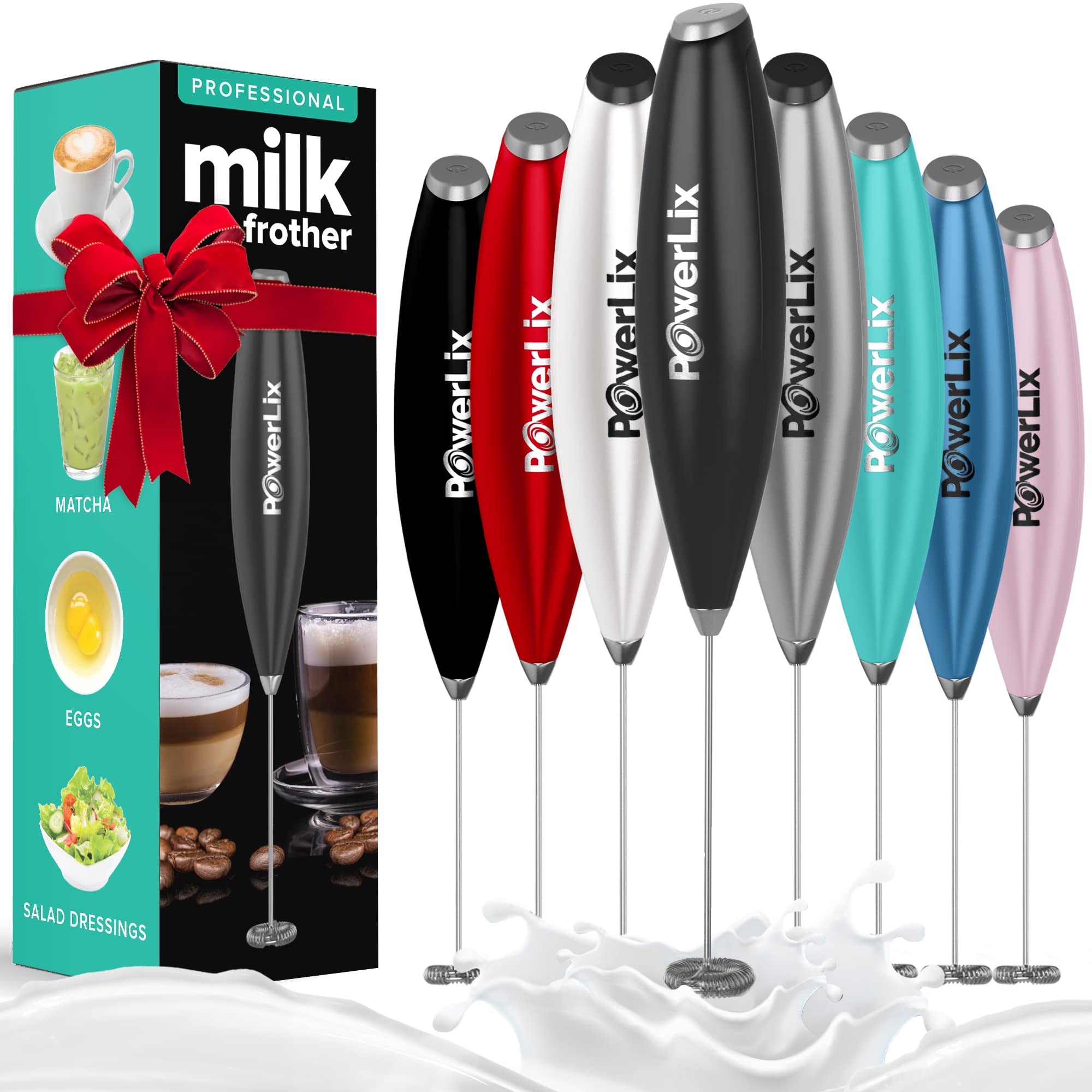 PowerLix milk frother on stand for quick, creamy foam