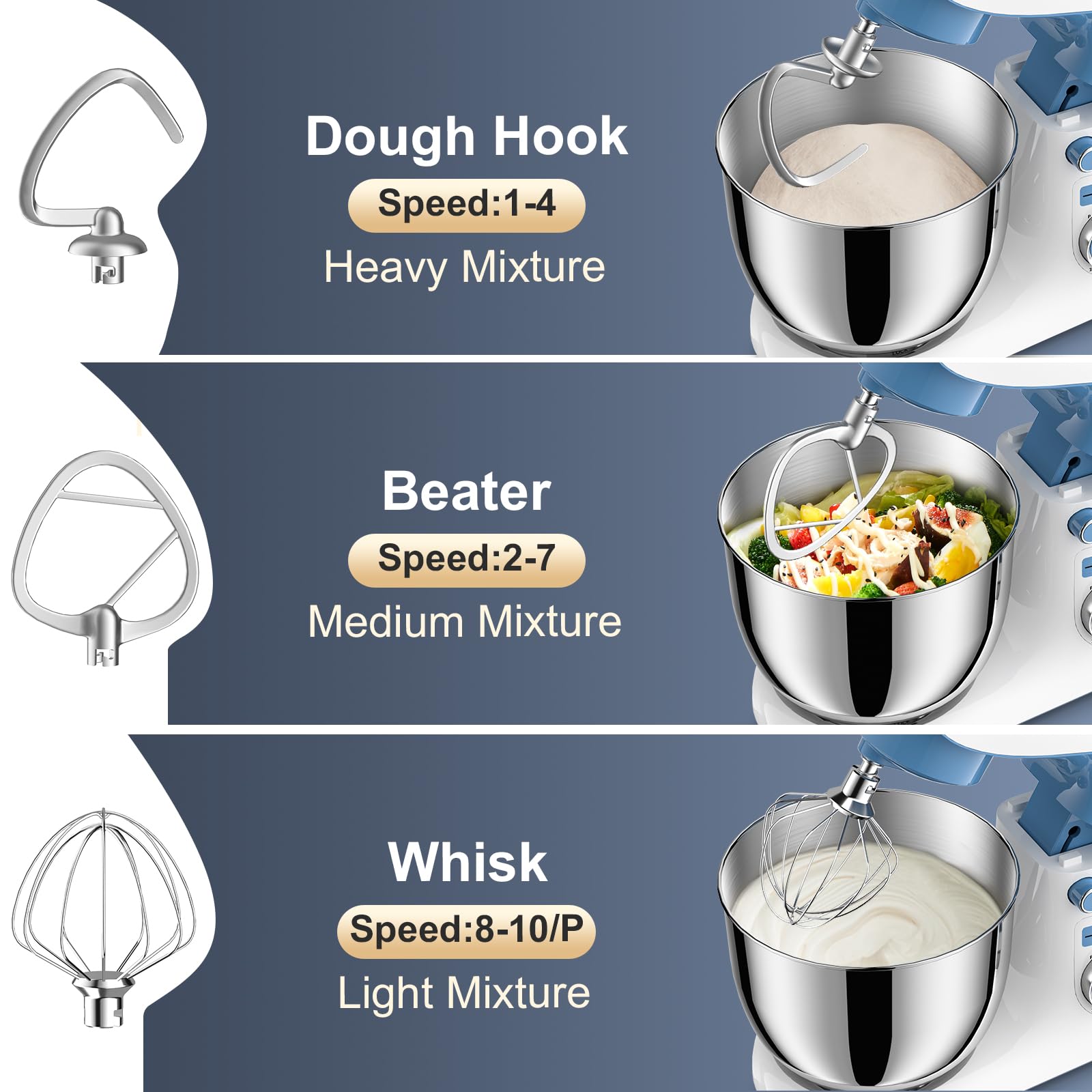 POWWA flat beater attachment for versatile batters and mixes.