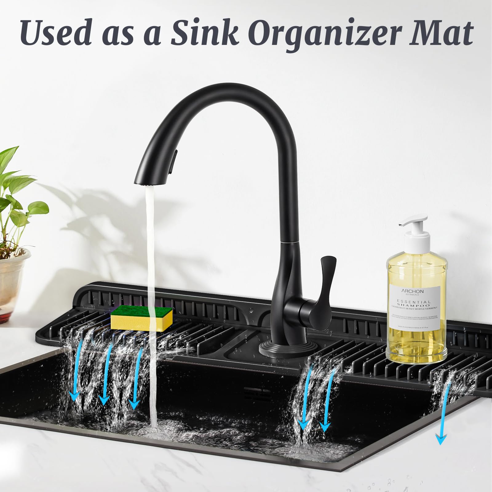 PoYang draining mat guides water back into the sink.