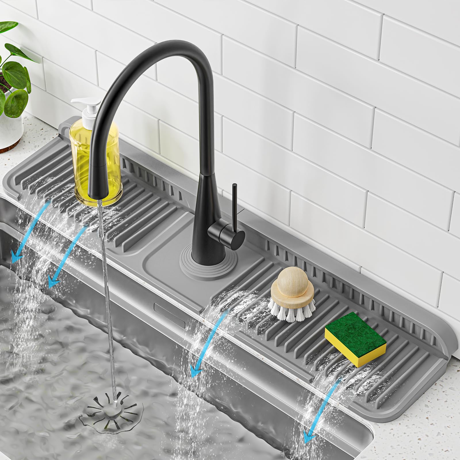 PoYang faucet mat 24in with splash guard keeps the faucet base dry and clean