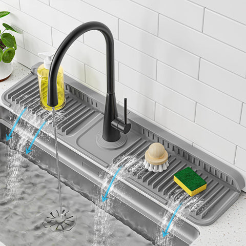 PoYang faucet mat 24in with splash guard keeps the faucet base dry and clean