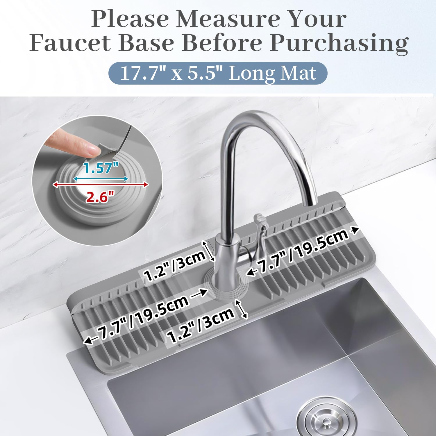 PoYang faucet mat with snap button stays securely in place during use.