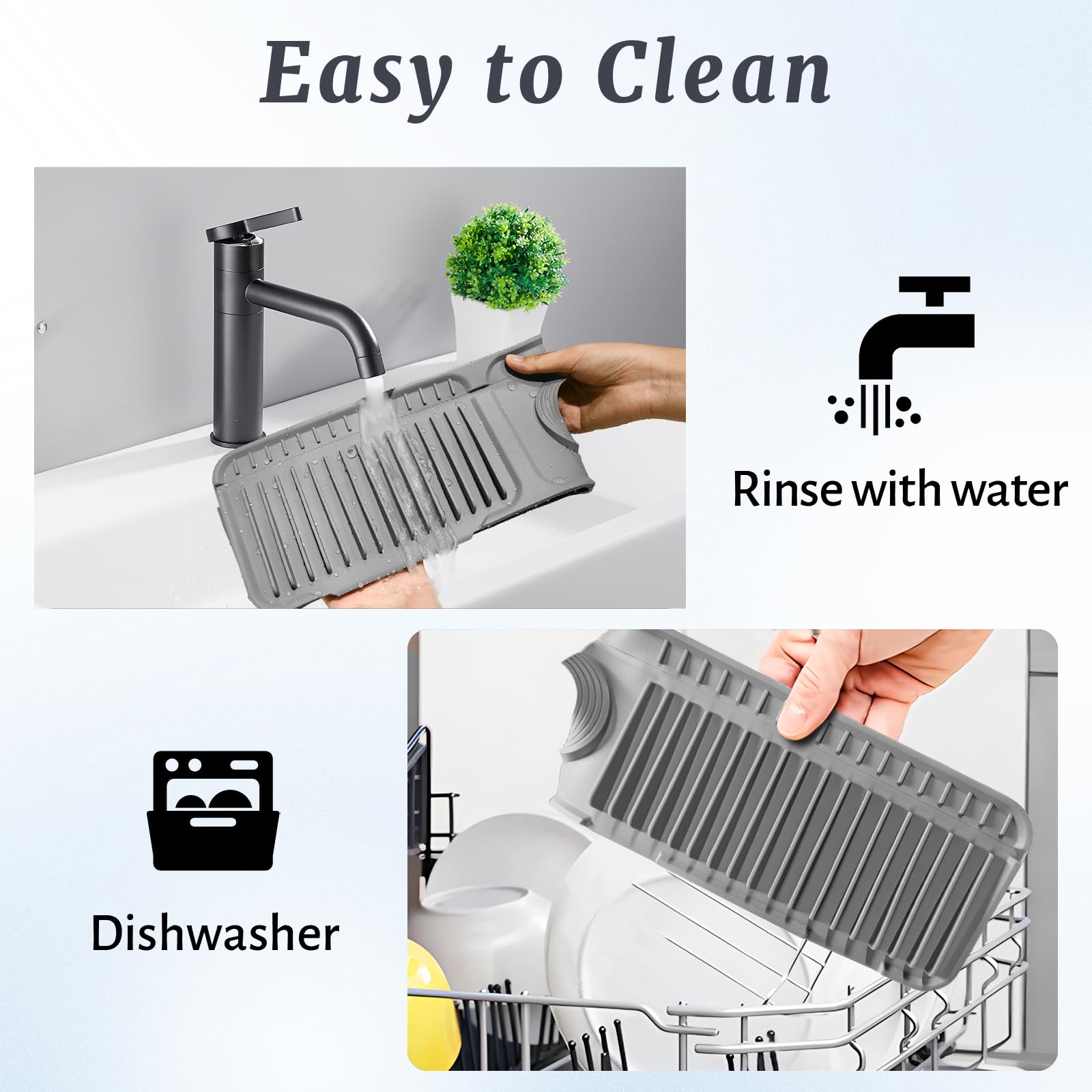 PoYang grey silicone sink protector complements kitchen decor