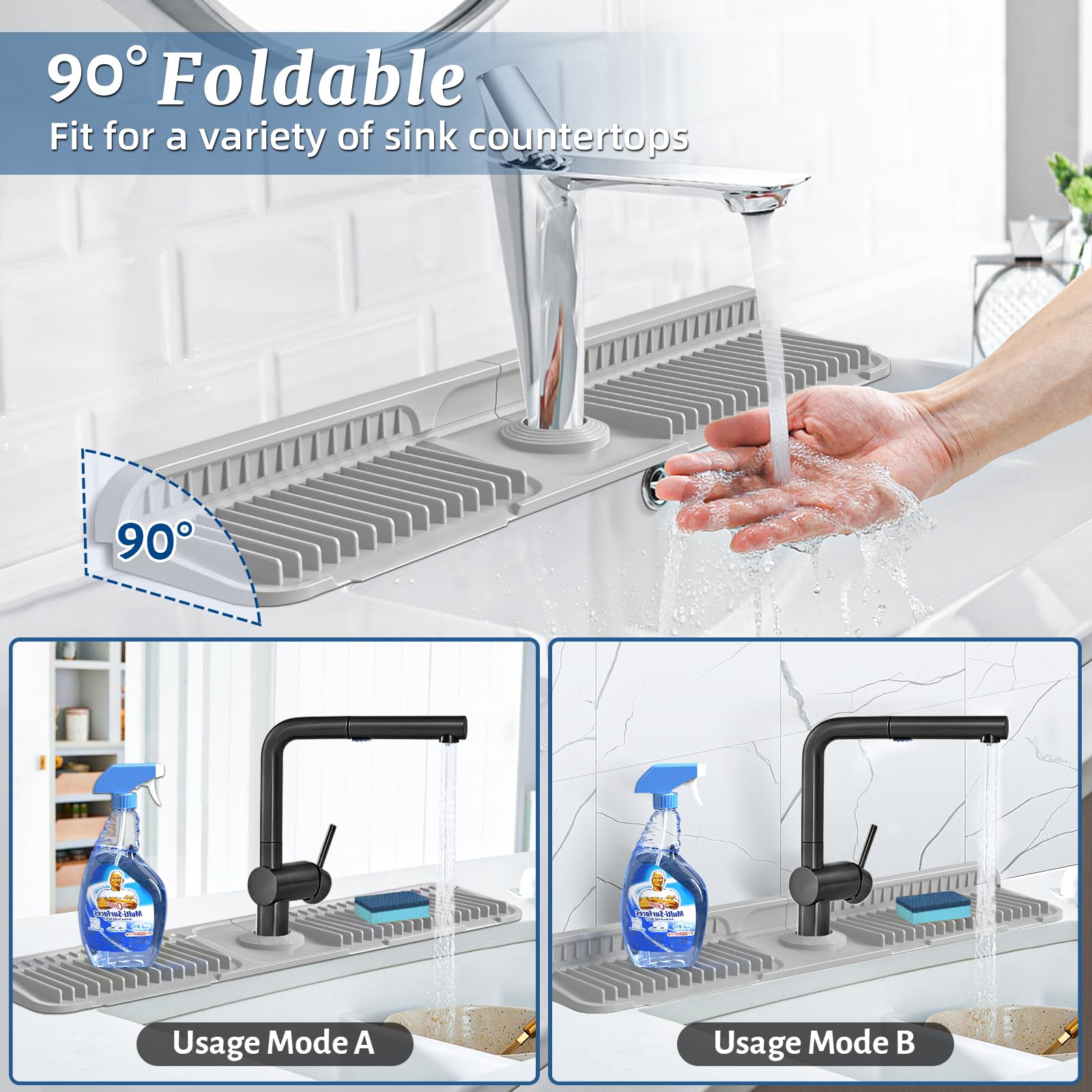 PoYang silicone sink protector folded to show 90-degree design for wall mounting